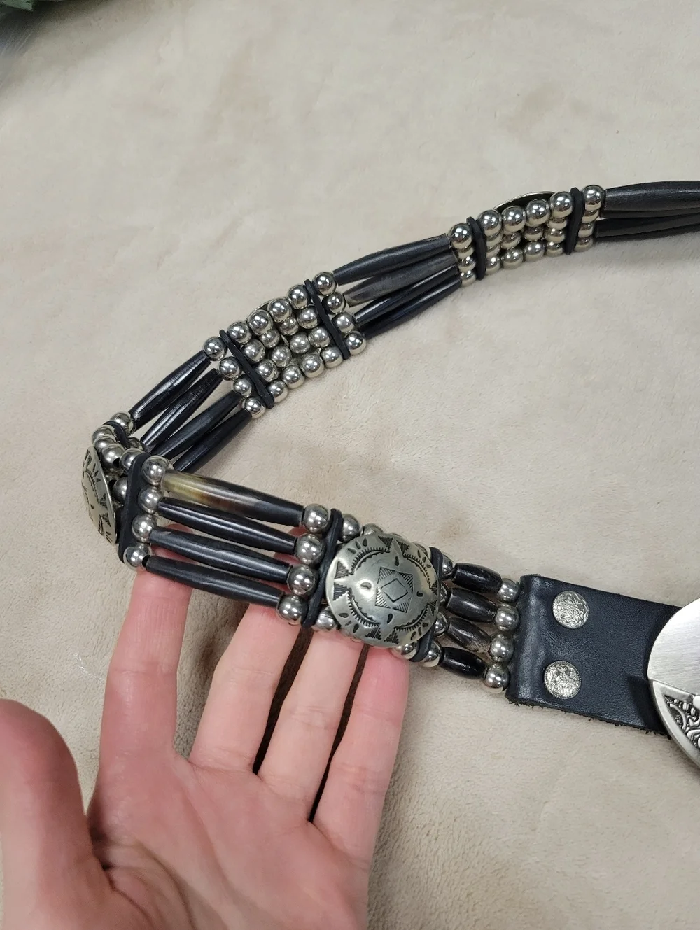 Cactus Mountain Nashville Handcrafted Beaded Bone Belt | Vintage Western 38